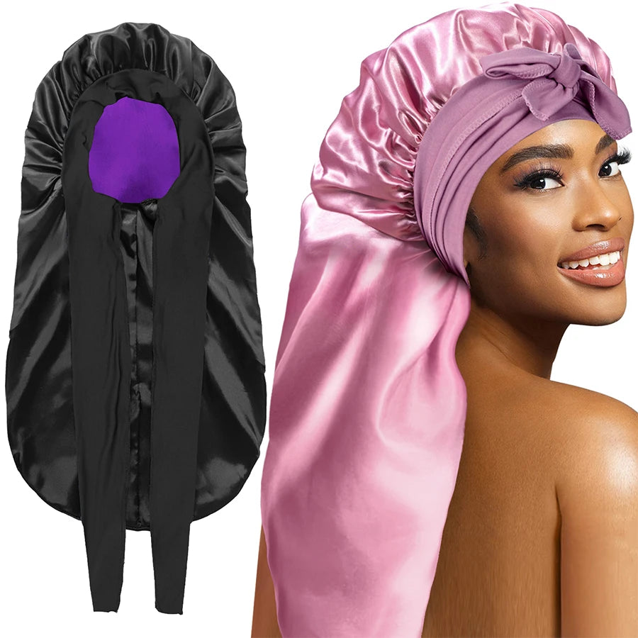 Women's Extra Long Satin Hair Bonnet – Elastic Sleep Cap