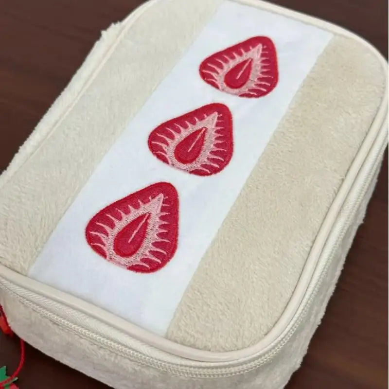 Cute Embroidered Strawberry Pencil Case