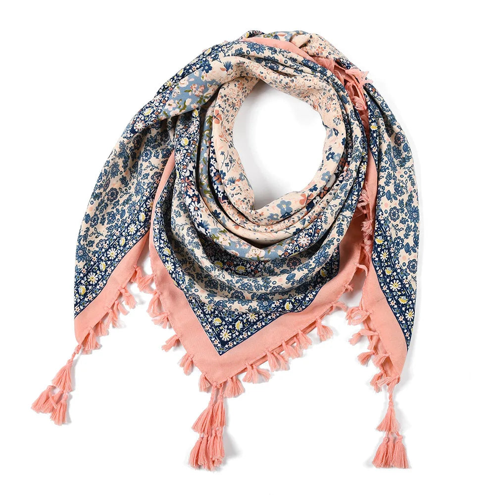 Women's Bohemian Winter Scarf – Retro Floral Wrap Shawl