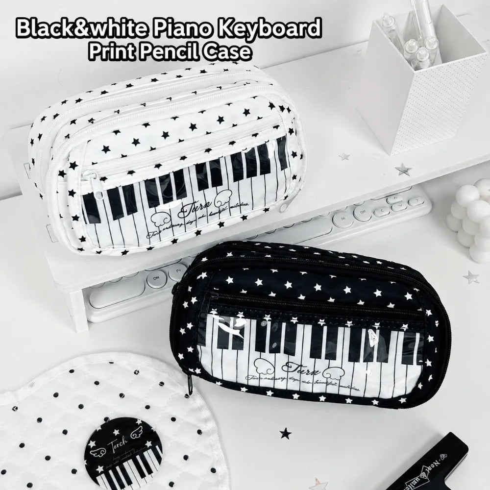 Korean Style Piano Keyboard Pencil Case – Multi-Layer Pen Bag
