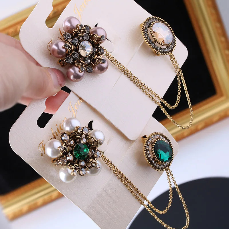 Women's Elegant Tassel Brooch with Pearl-Style Accents