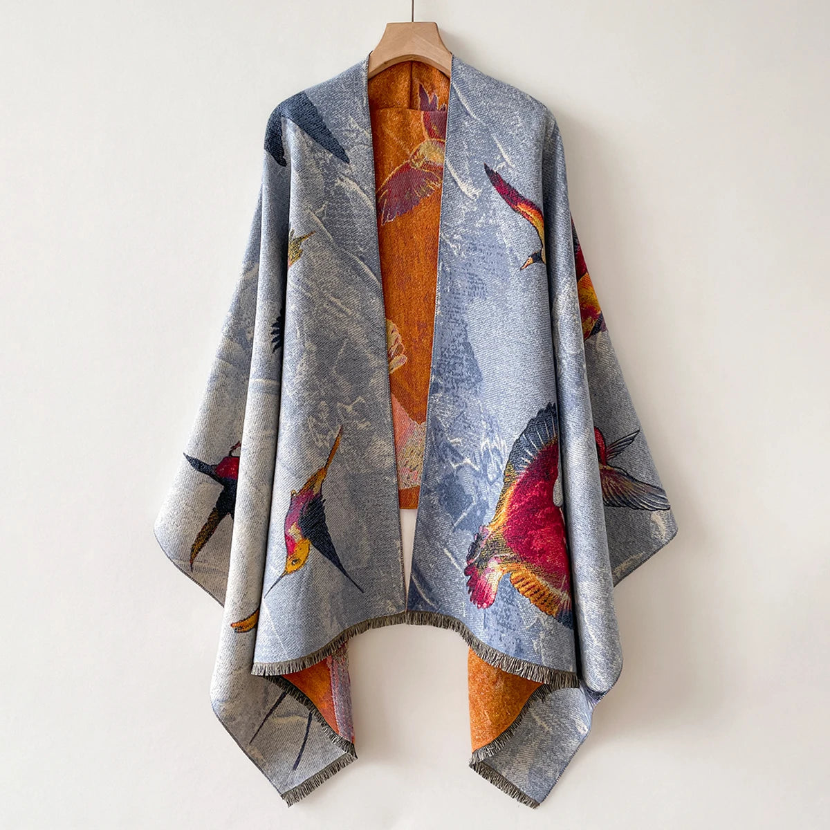 Women's Warm Winter Poncho Shawl with Fringe