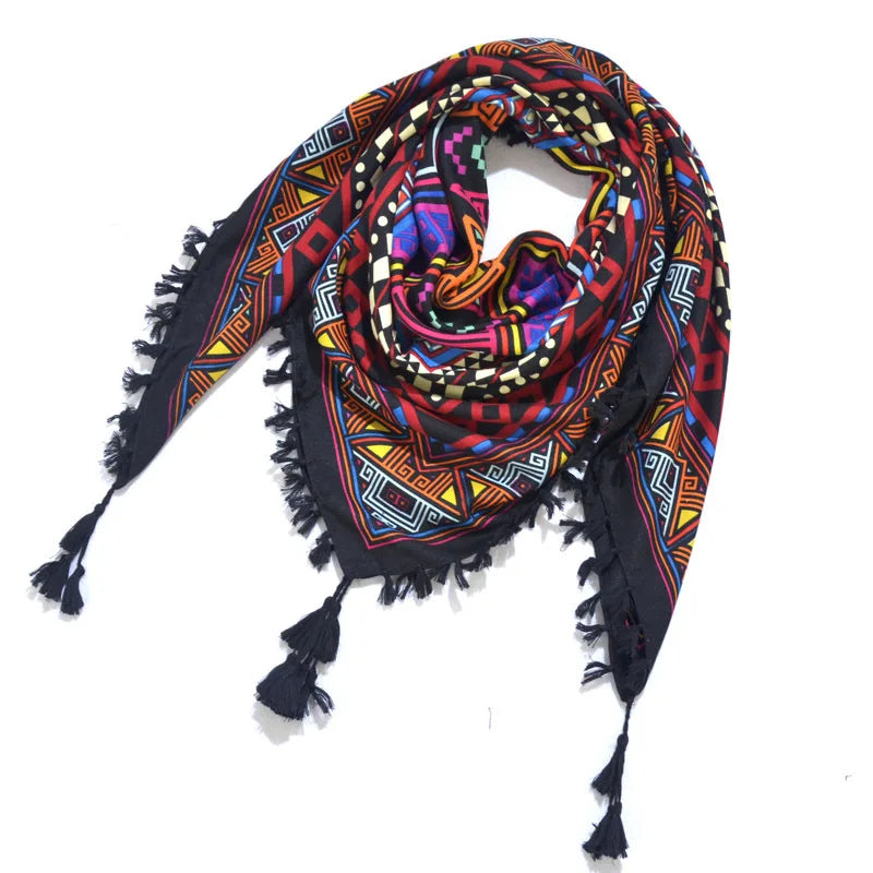 Women's Bohemian Winter Scarf – Retro Floral Wrap Shawl