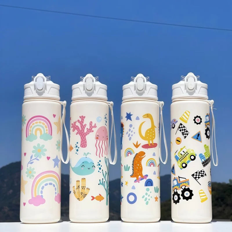 750ml Kids Water Bottle with Straw & Silicone Sleeve