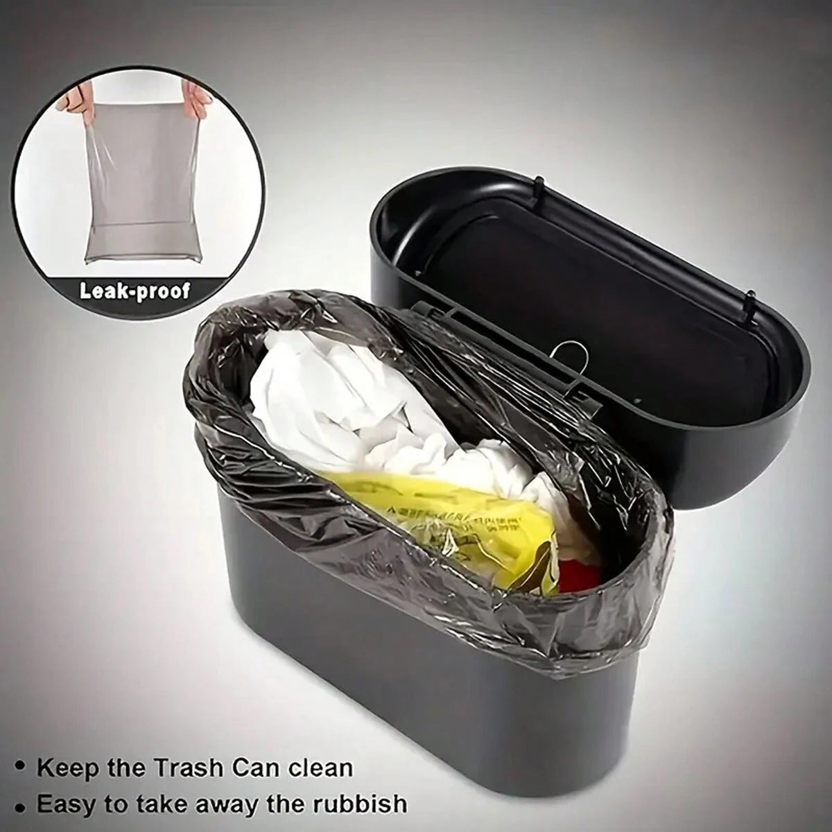 Mini Car Trash Can with Lid – Portable Car Waste Bin & Bag Set