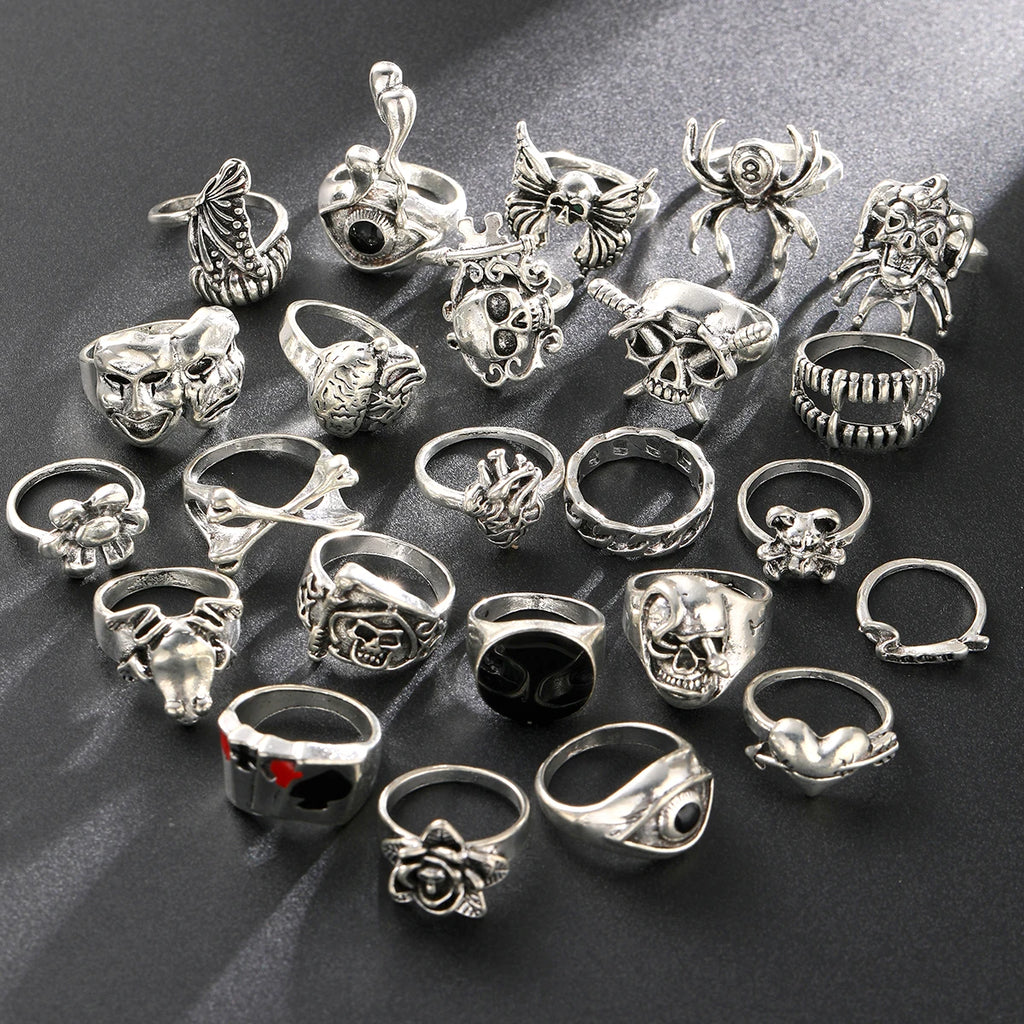 24-Piece Gothic Vintage Ring Set – Punk Style Unisex Fashion Rings