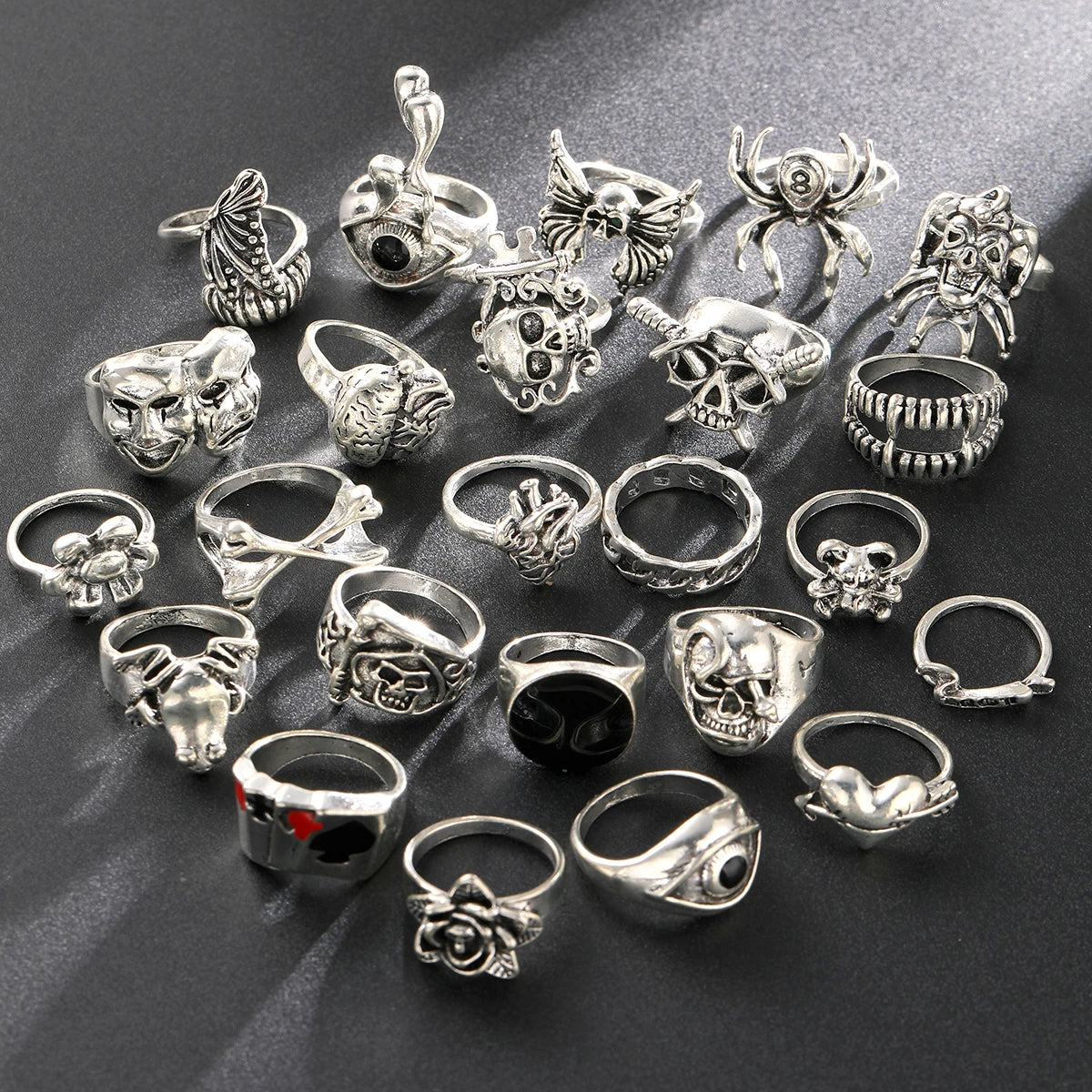24-Piece Gothic Vintage Ring Set – Punk Style Unisex Fashion Rings