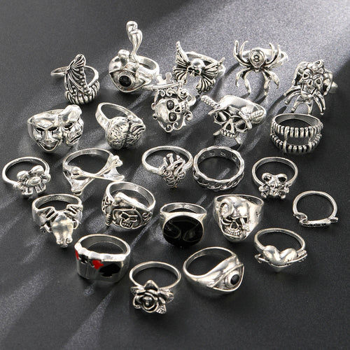24-Piece Gothic Vintage Ring Set – Punk Style Unisex Fashion Rings