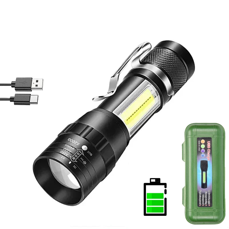 Portable Rechargeable Zoomable LED Flashlight with Pen Clip