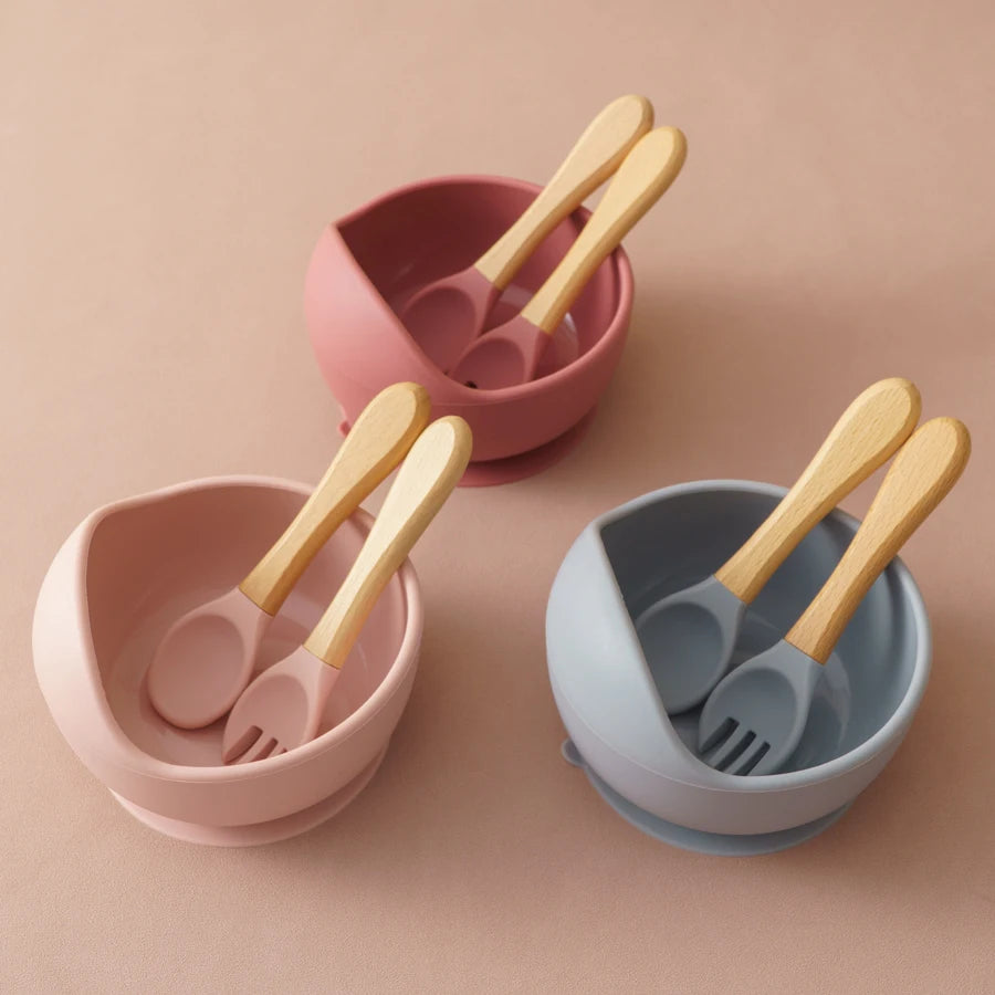 3-Piece Silicone Baby Feeding Set – Suction Bowl & Learning Tableware