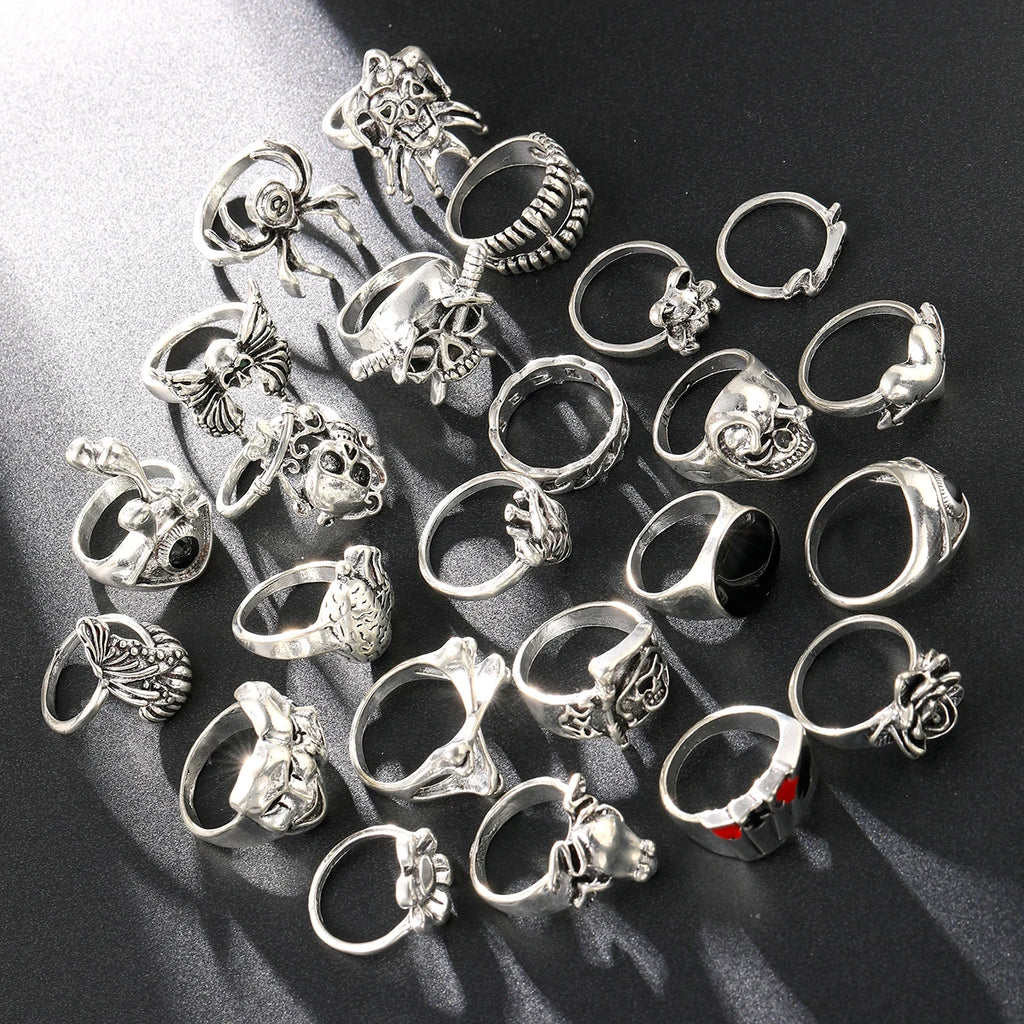 24-Piece Gothic Vintage Ring Set – Punk Style Unisex Fashion Rings