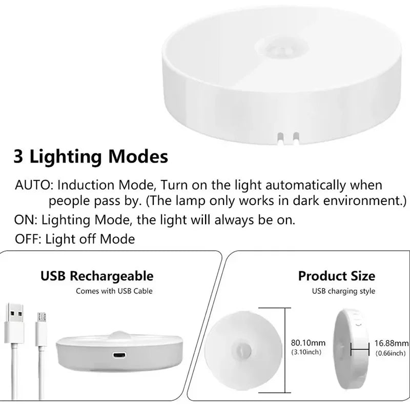 Motion Sensor LED Night Lights – USB Rechargeable 3-Color Lights