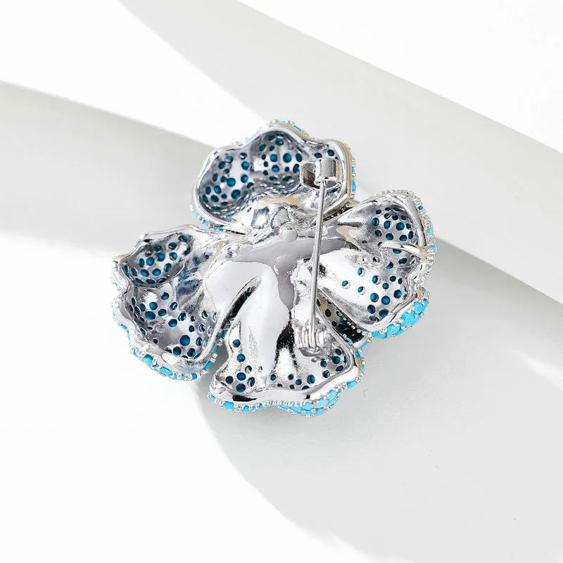 Elegant Blue 3D Flower Brooch for Women
