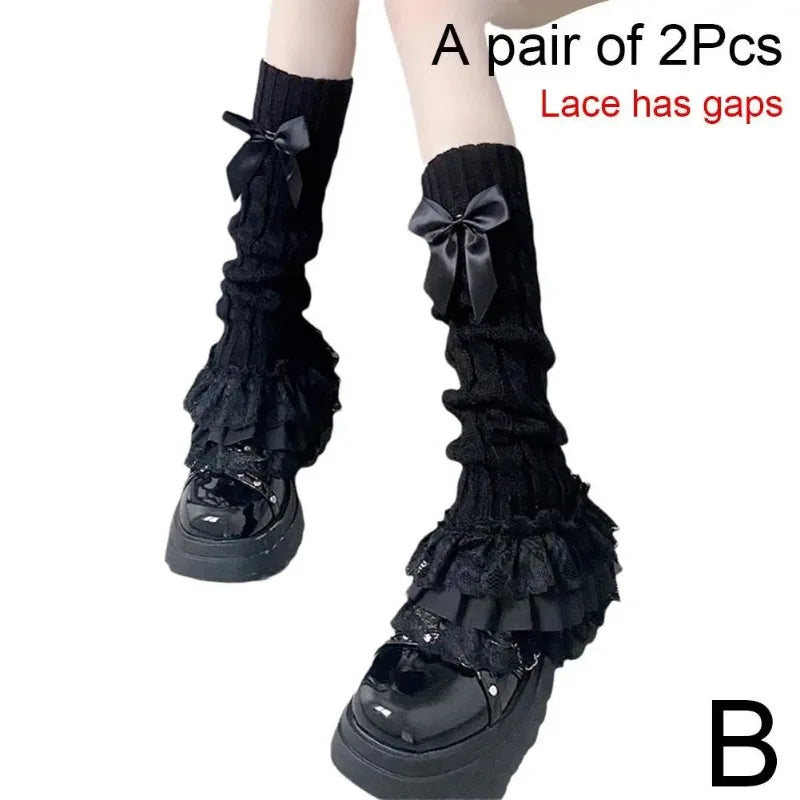 Women's Ruffled Knit Leg Warmers – Lace Bow Boot Socks