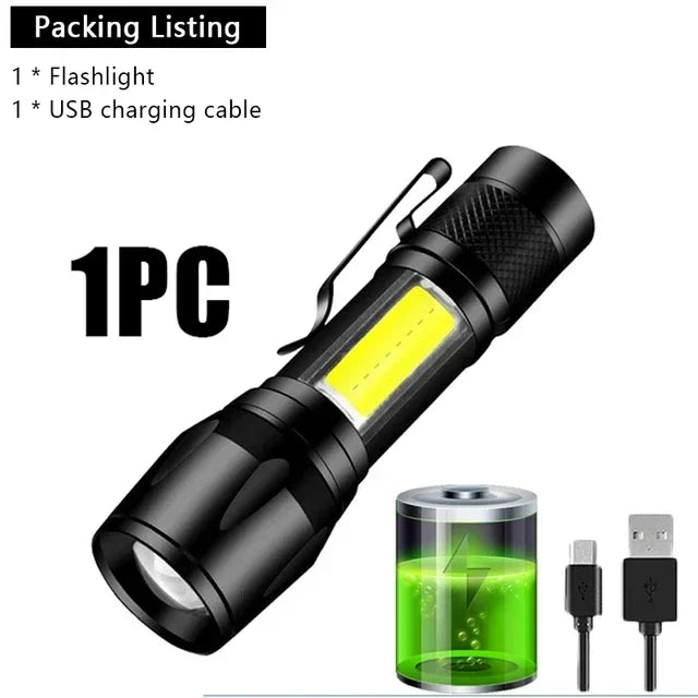 Portable Rechargeable Zoomable LED Flashlight with Pen Clip