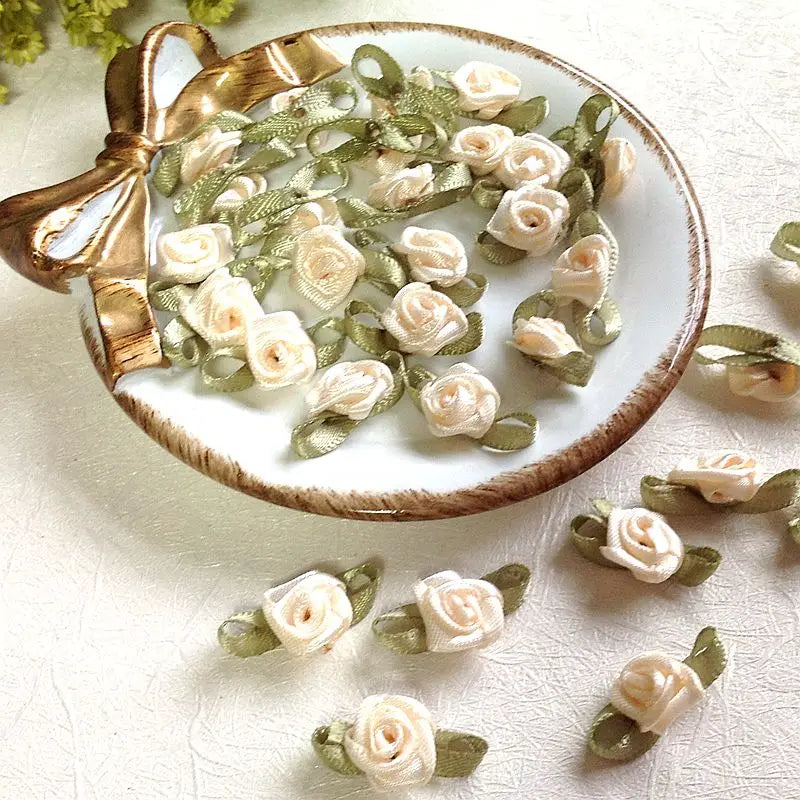 100pcs Mini Satin Rose Flowers – DIY Craft & Wedding Appliques