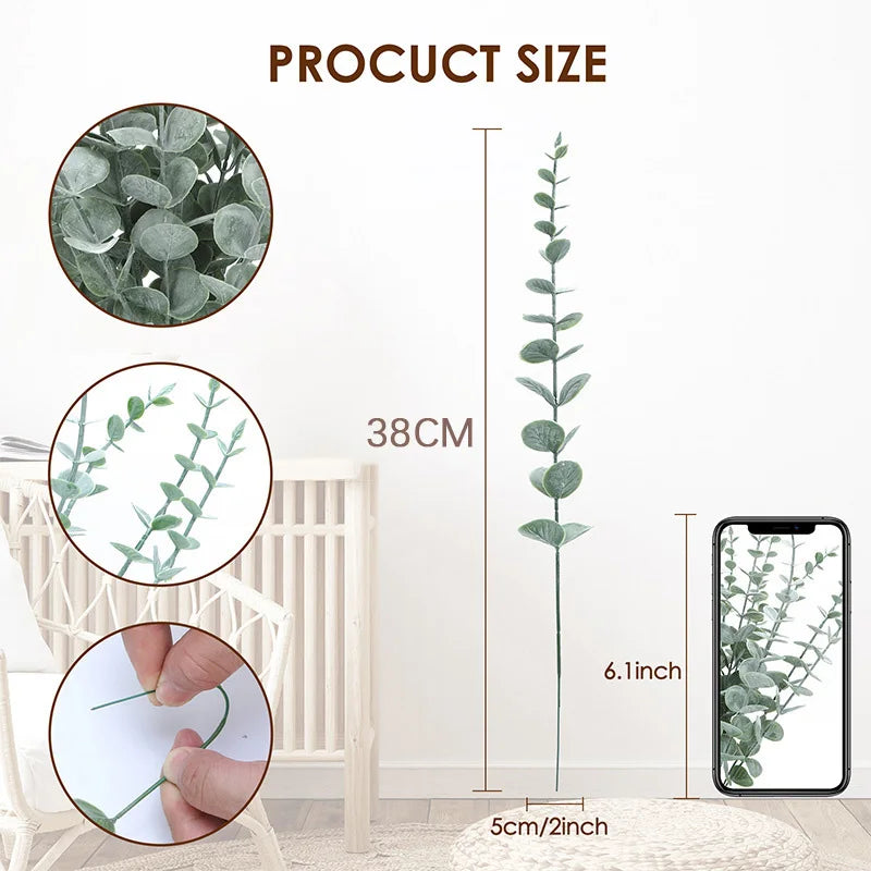 Artificial Eucalyptus Stems – Realistic Green Leaves for Home & Wedding Decor