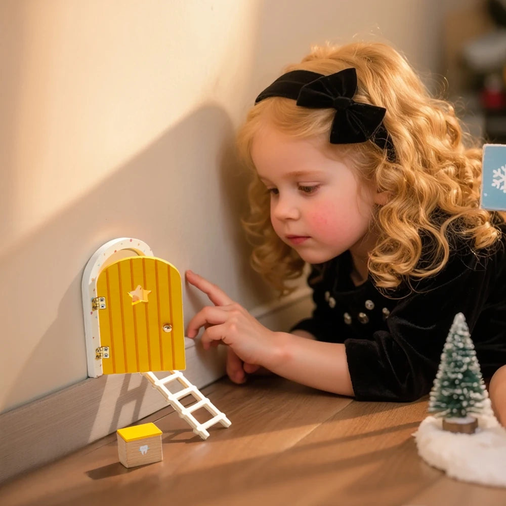 Mini Wooden Fairy Elf Door – Christmas Dollhouse Decoration