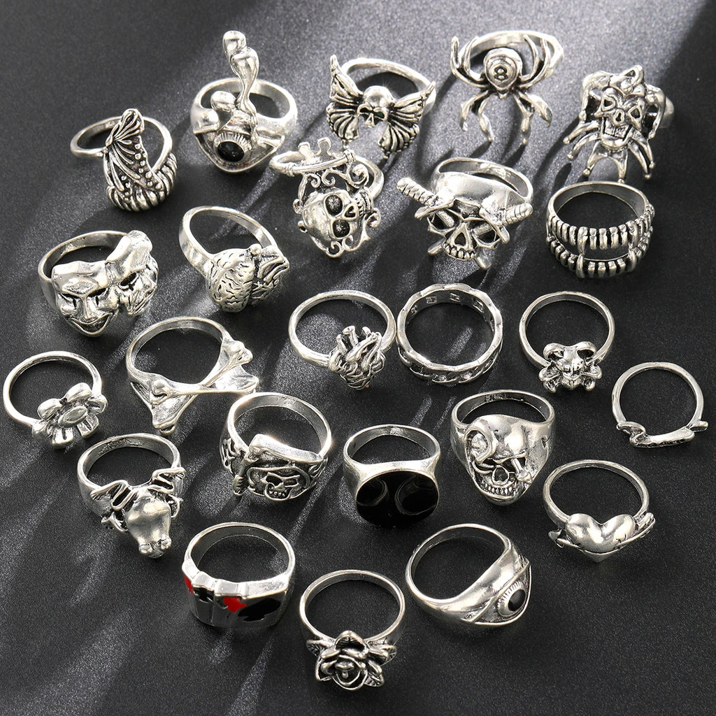 24-Piece Gothic Vintage Ring Set – Punk Style Unisex Fashion Rings