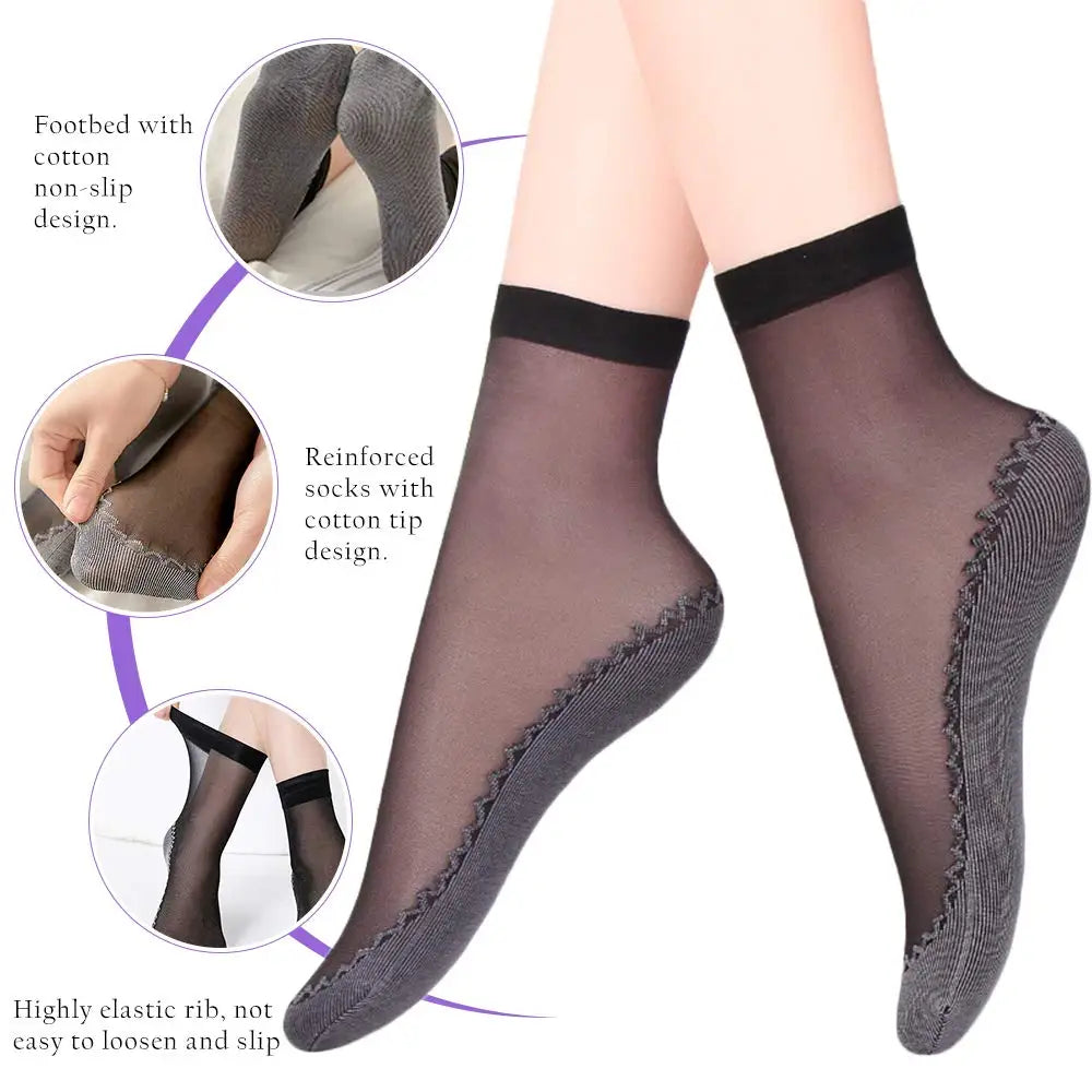 10-Pair Women's Ultra-Thin Summer Socks – Soft Breathable Everyday Socks