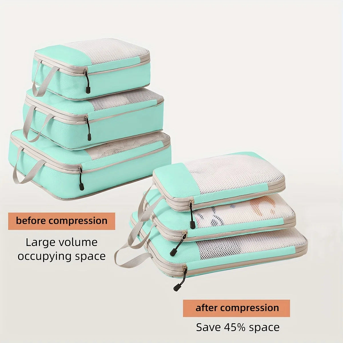 3-Piece Travel Compression Packing Cubes – Luggage Organizer Set