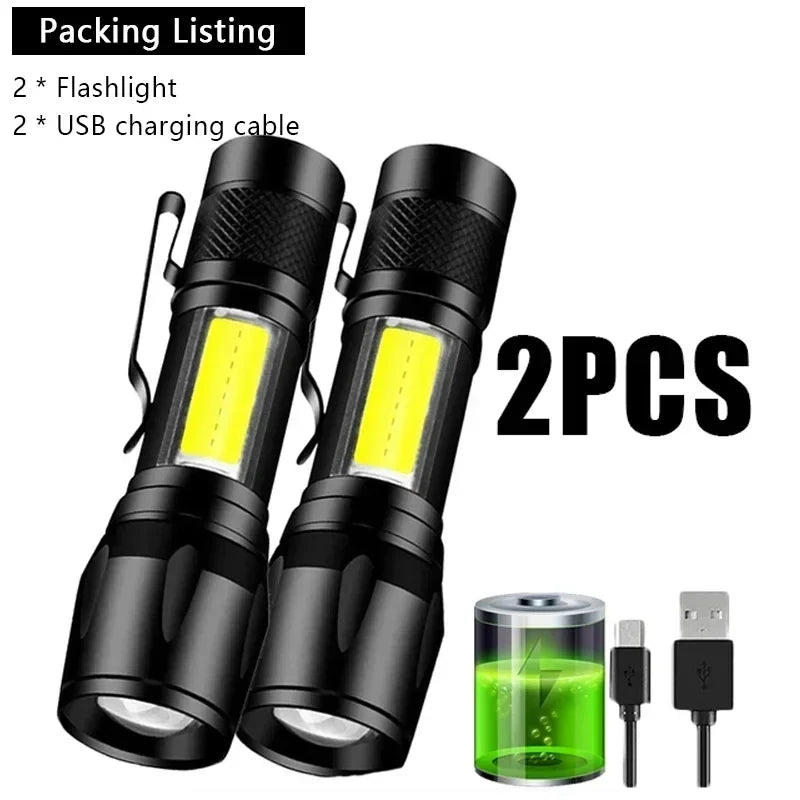 Portable Rechargeable Zoomable LED Flashlight with Pen Clip