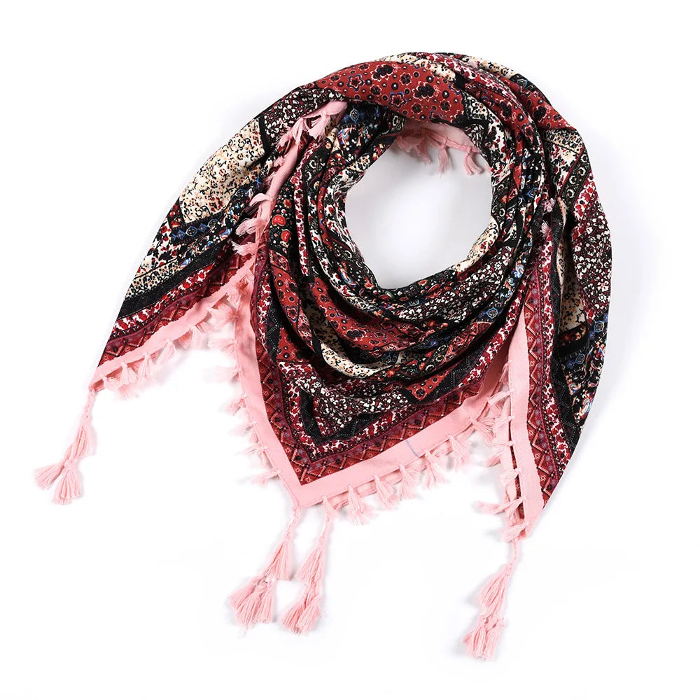 Women's Bohemian Winter Scarf – Retro Floral Wrap Shawl