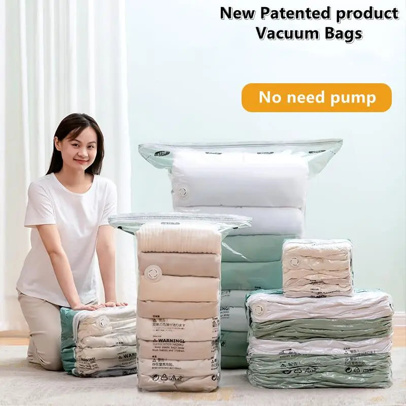 No-Pump Vacuum Storage Bags – Space-Saving Clothes & Bedding Organizer