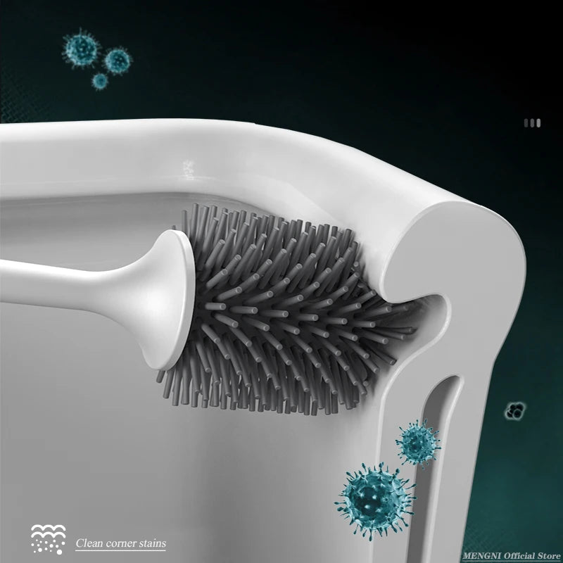 Silicone Toilet Brush with Holder – Wall-Mounted Bathroom Cleaning Brush