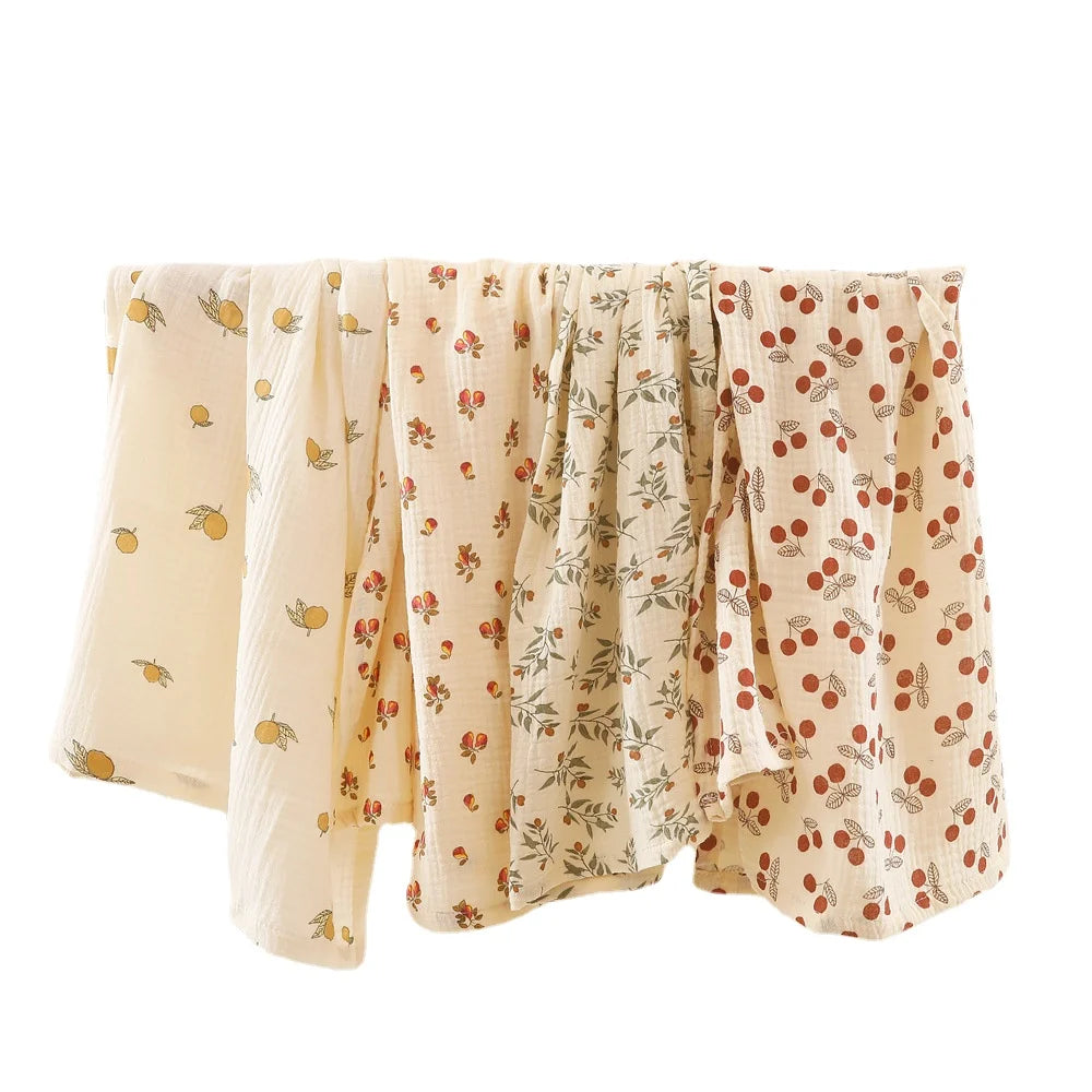 Cotton Muslin Baby Swaddle Blanket – Soft Floral Print Receiving Wrap