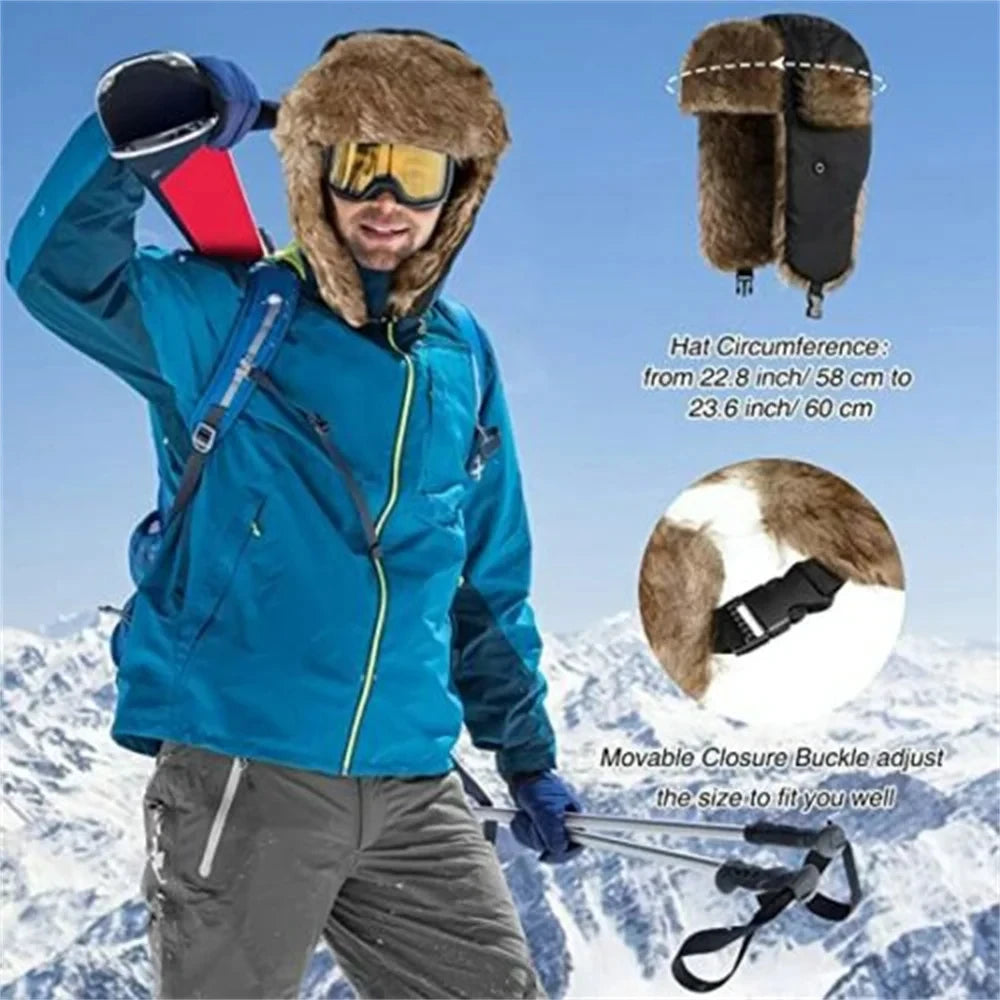 Men's Winter Faux Fur Ushanka Trapper Hat with Ear Flaps