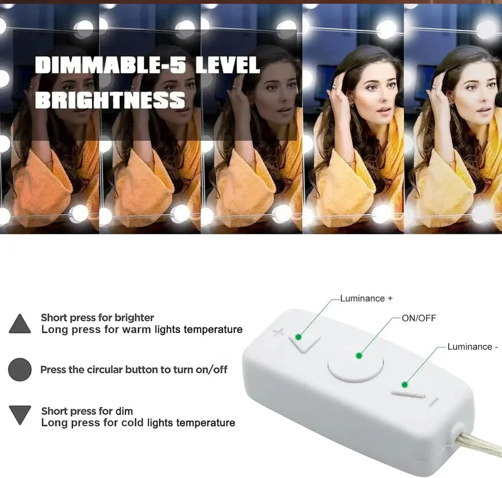 10 LED Vanity Mirror Lights with USB Dimmable Bulbs