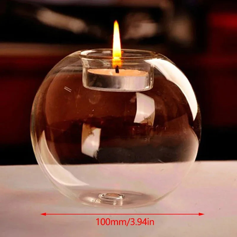 Elegant Round Glass Candle Holder – Decorative Table Centerpiece