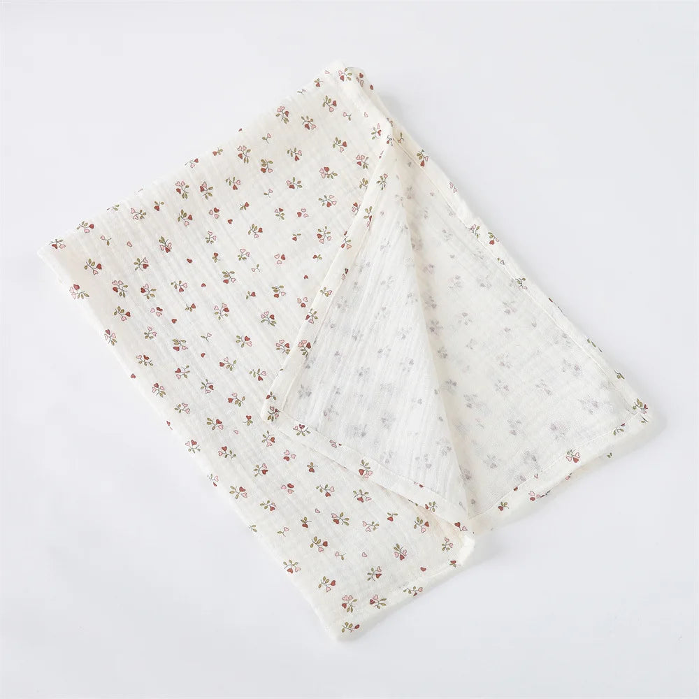 Cotton Muslin Baby Swaddle Blanket – Soft Floral Print Receiving Wrap