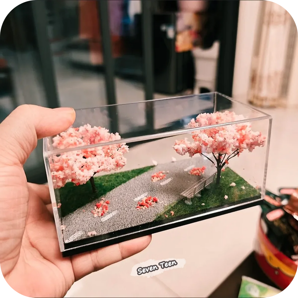 Cherry Blossom Miniature Display Box – Japanese Scene Home Decor