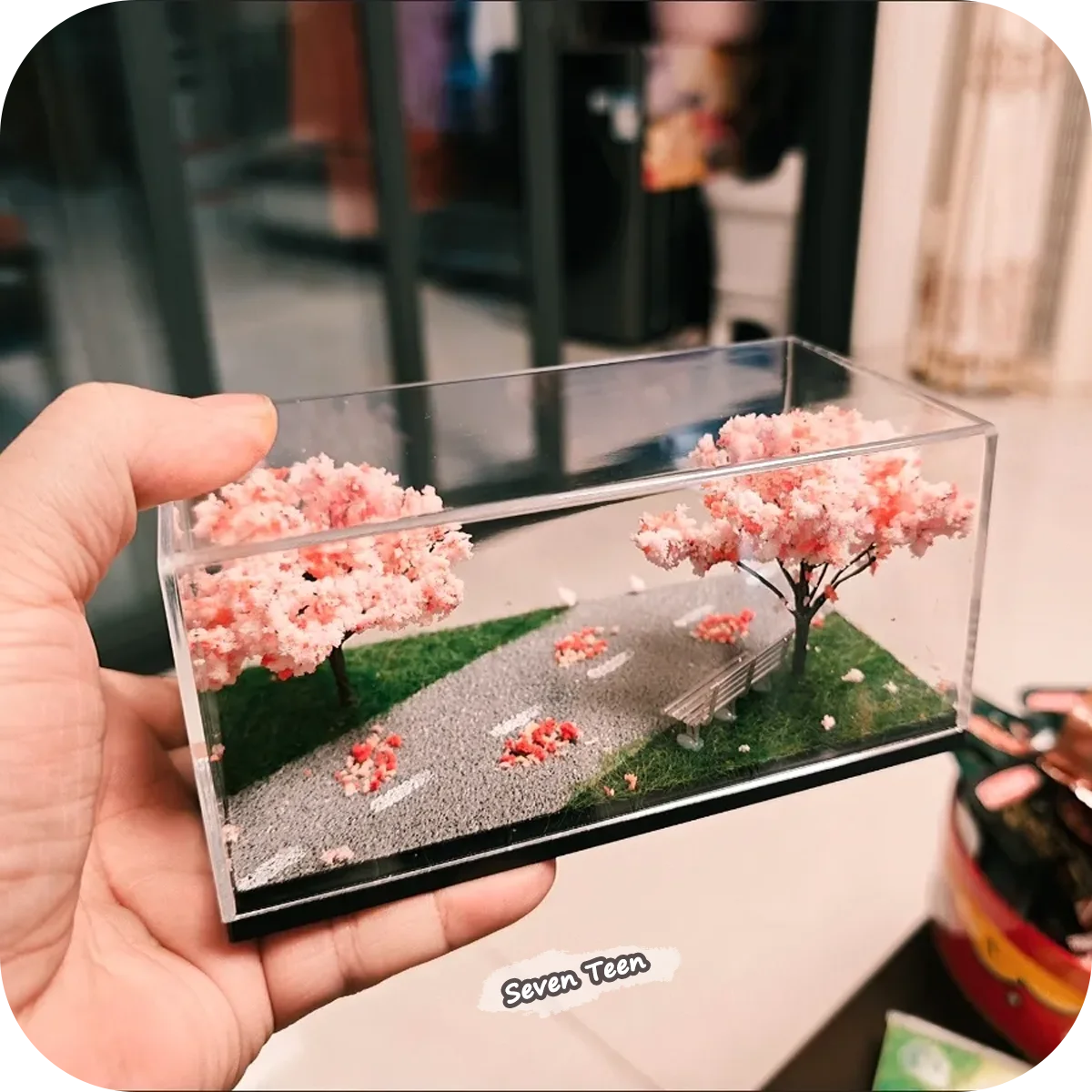 Cherry Blossom Miniature Display Box – Japanese Scene Home Decor