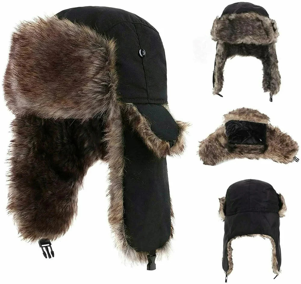 Men's Winter Faux Fur Ushanka Trapper Hat with Ear Flaps