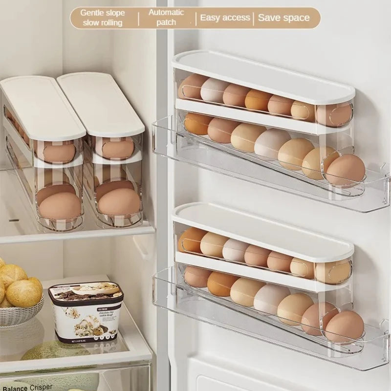 2-Tier Automatic Rolling Egg Organizer – Refrigerator Storage Holder