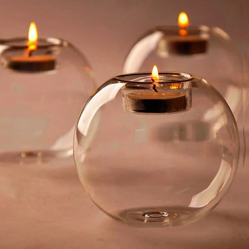Elegant Round Glass Candle Holder – Decorative Table Centerpiece