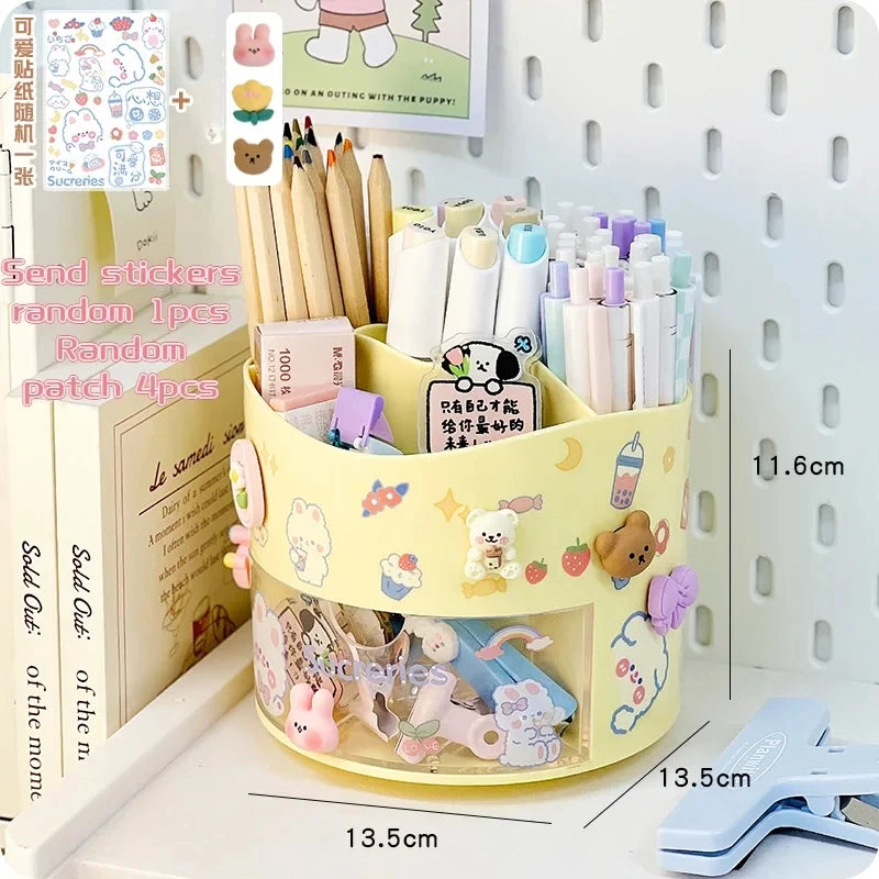 Rotating Pen Holder & Desktop Organizer – Cute Stationery Storage