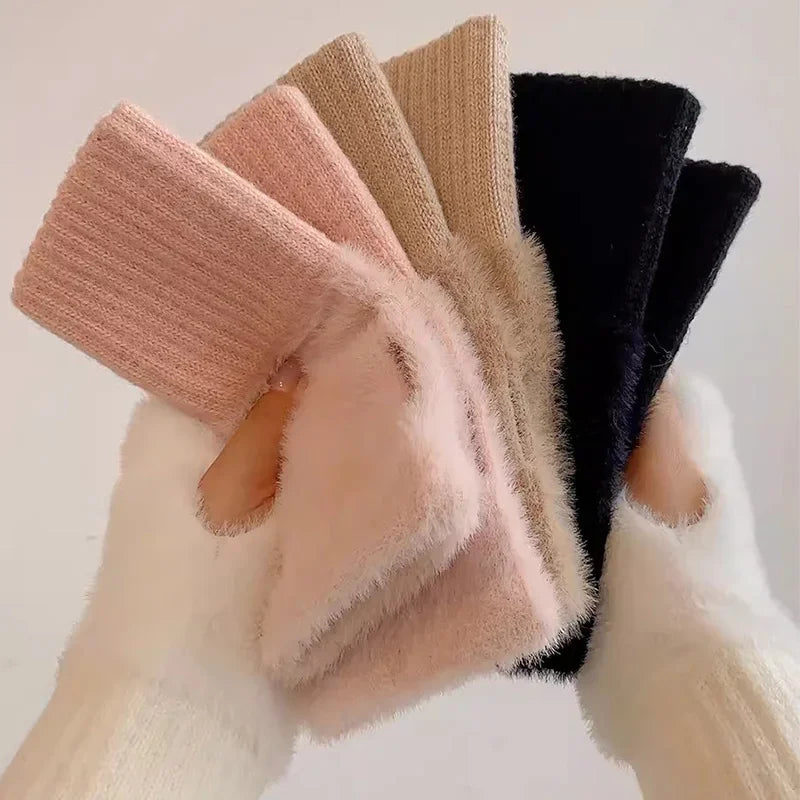 Women's Soft Knit Fingerless Gloves – Warm Winter Half Finger Gloves