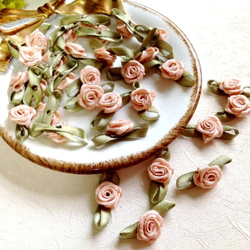 100pcs Mini Satin Rose Flowers – DIY Craft & Wedding Appliques