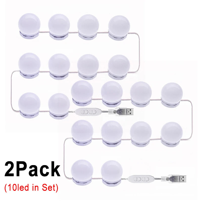 10 LED Vanity Mirror Lights with USB Dimmable Bulbs