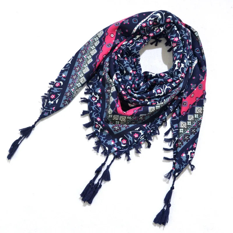Women's Bohemian Winter Scarf – Retro Floral Wrap Shawl