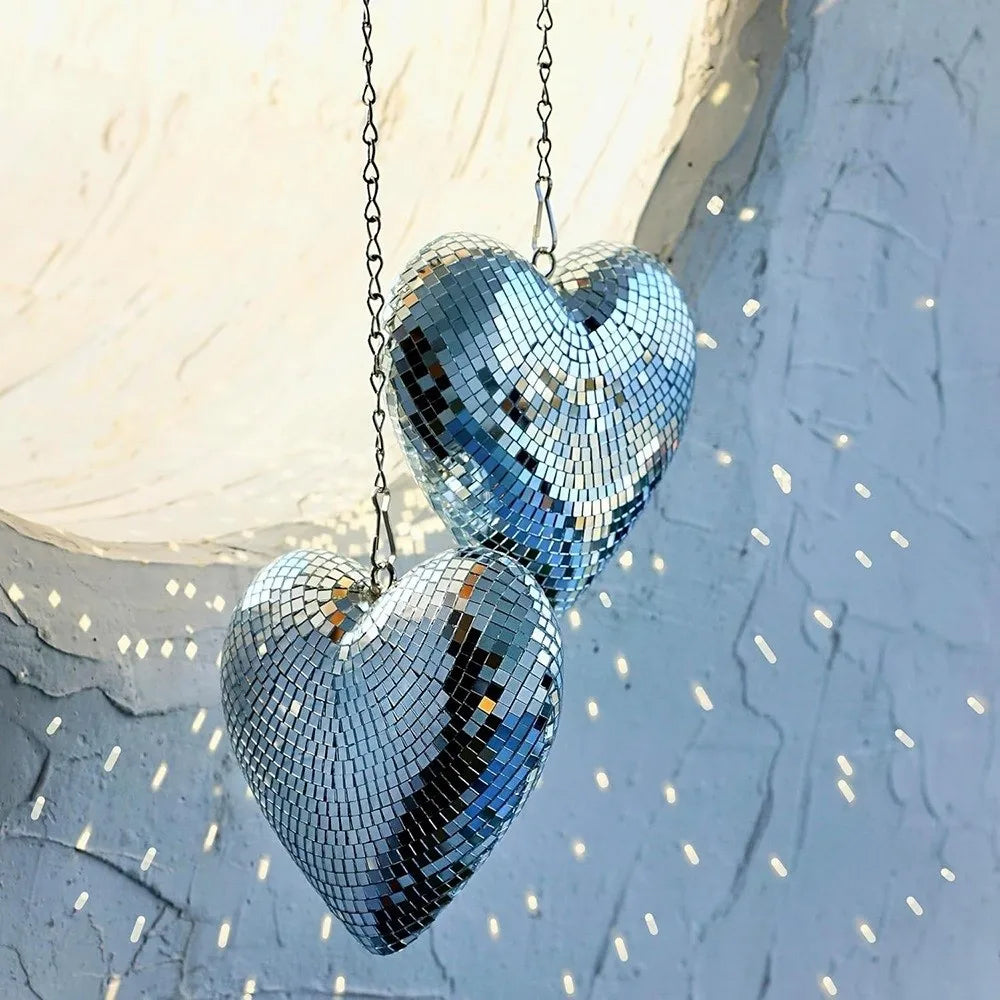 Heart-Shaped Mirror Disco Ball – Reflective Hanging Party Decor