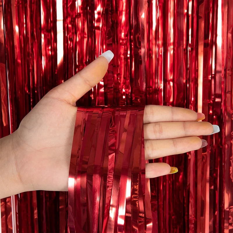 Metallic Tinsel Foil Fringe Curtain – Christmas Party Backdrop Decor
