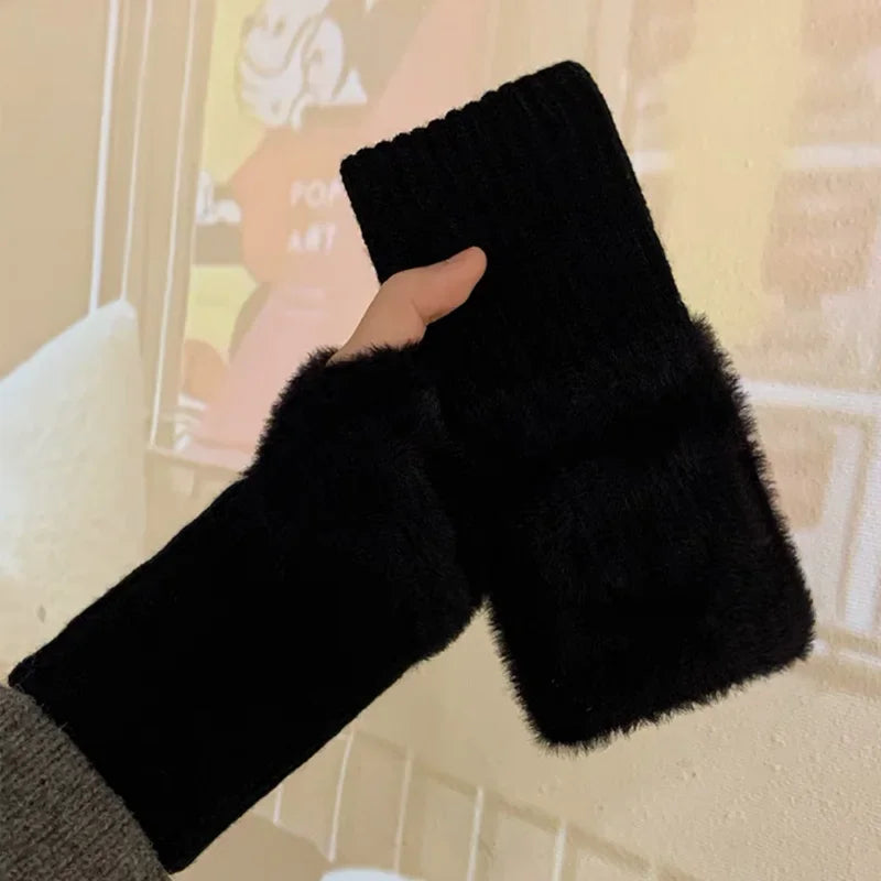 Women's Soft Knit Fingerless Gloves – Warm Winter Half Finger Gloves
