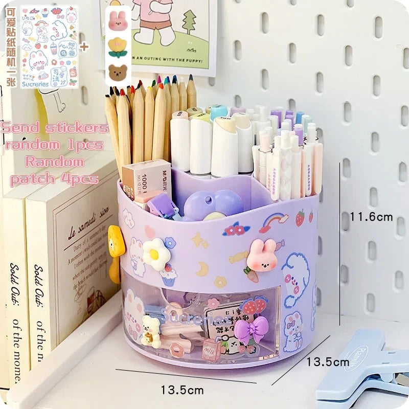 Rotating Pen Holder & Desktop Organizer – Cute Stationery Storage