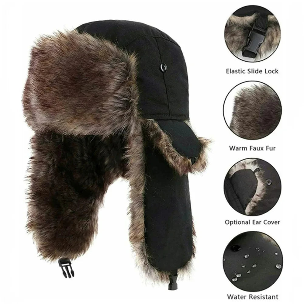 Men's Winter Faux Fur Ushanka Trapper Hat with Ear Flaps