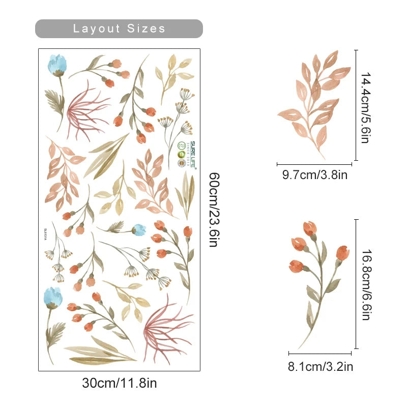 Boho Watercolor Floral Wall Stickers for Home Decor